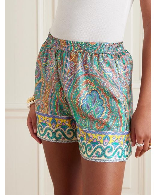 Etro Blue Paisley-Print Silk-Twill Shorts