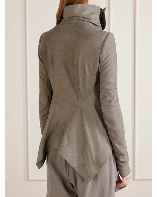 Rick Owens Natural Virgin Wool-Trimmed Suede Biker Jacket