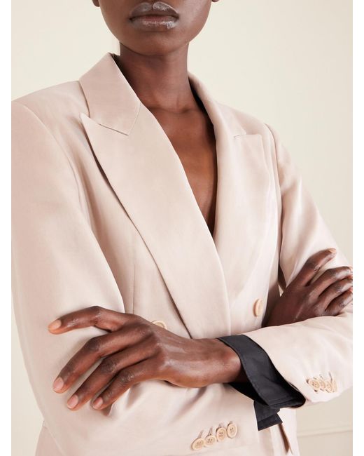 Max Mara Natural Double-Breasted Silk-Satin Blazer
