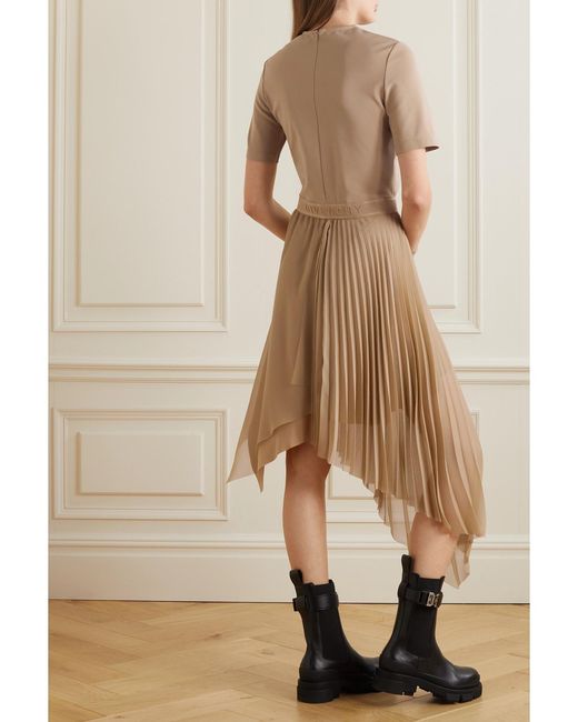 Givenchy Natural Asymmetric Stretch-Jersey And Pleated Georgette Dress