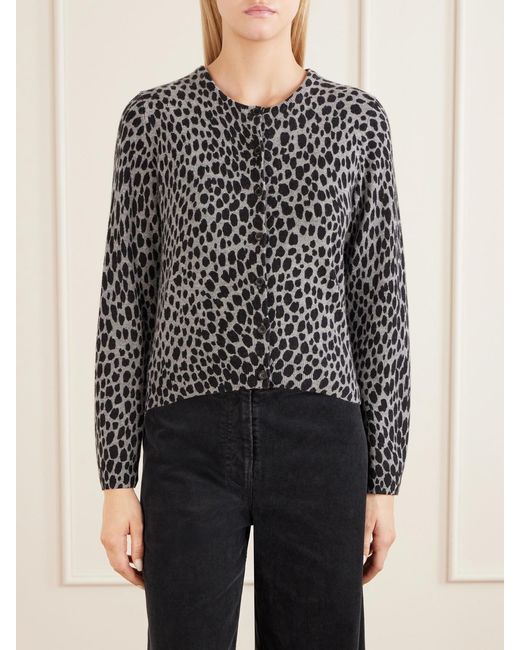 Nili Lotan Black Keelah Leopard-Jacquard Cashmere Cardigan