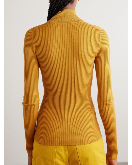 Gabriela Hearst Yellow Peppe Ribbed Cashmere And Silk-Blend Turtleneck Sweater