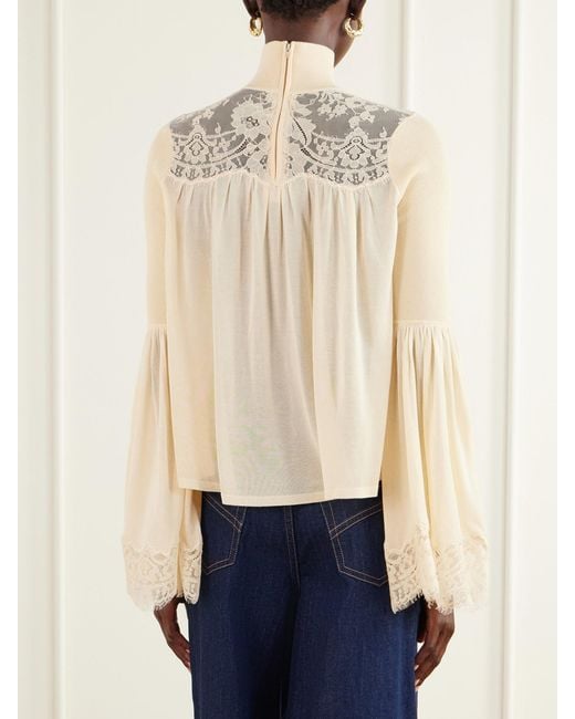 Zimmermann Natural Valiant Lace-Trimmed Chiffon Blouse
