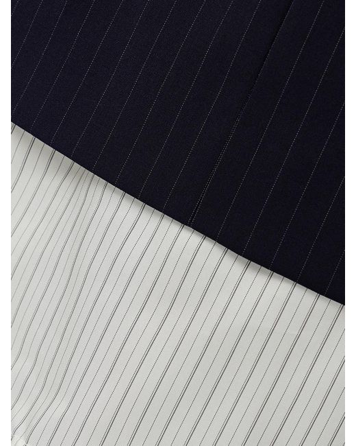 Tibi Blue Mier Layered Pinstriped Wool-Blend Crepe And Satin-Twill Midi Skirt