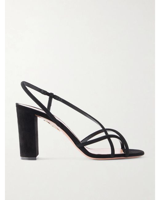 Aquazzura Black Horizon 85 Strap Suede Leather Sandal