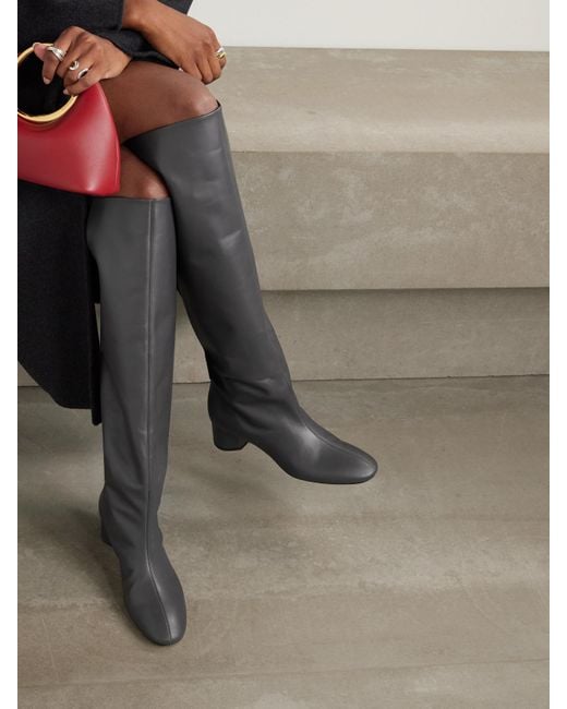 Aeyde White Willa Leather Over-The-Knee Boots