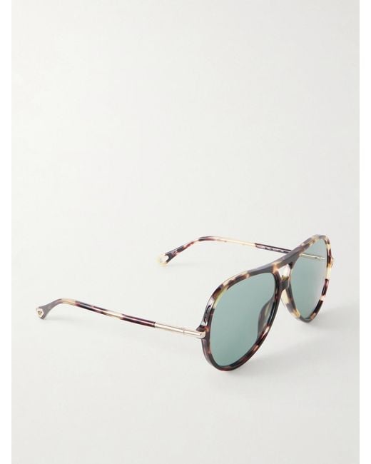 Chloé Brown Tubolar Aviator-Style Recycled Tortoiseshell Acetate Sunglasses