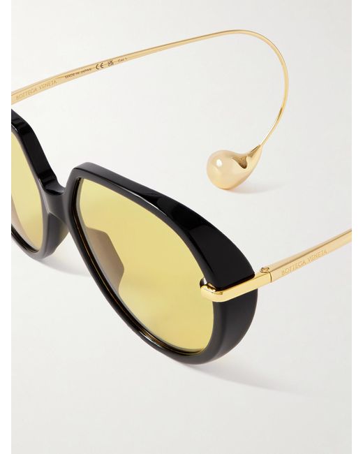 Bottega Veneta Metallic Drop Round-Frame Acetate And-Tone Sunglasses