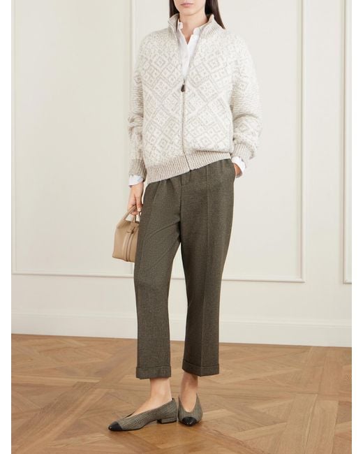 Loro Piana White Jacquard-Knit Cashmere Cardigan