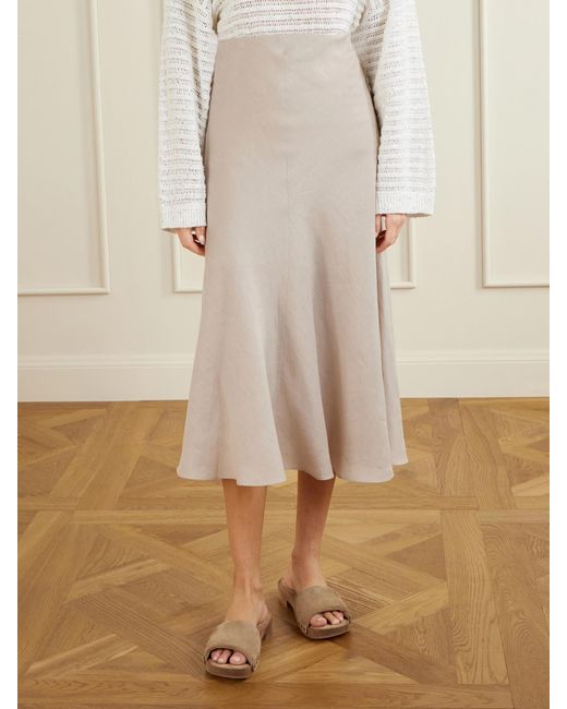 Brunello Cucinelli White Linen Midi Skirt