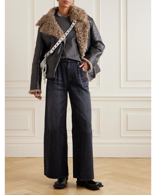 Sacai Blue Hoch Sitzende Jeans Mit Weitem Bein Und Gürtel