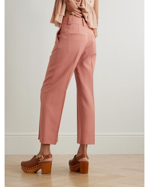 Chloé Pink Cropped Wool-Gabardine Wide-Leg Pants