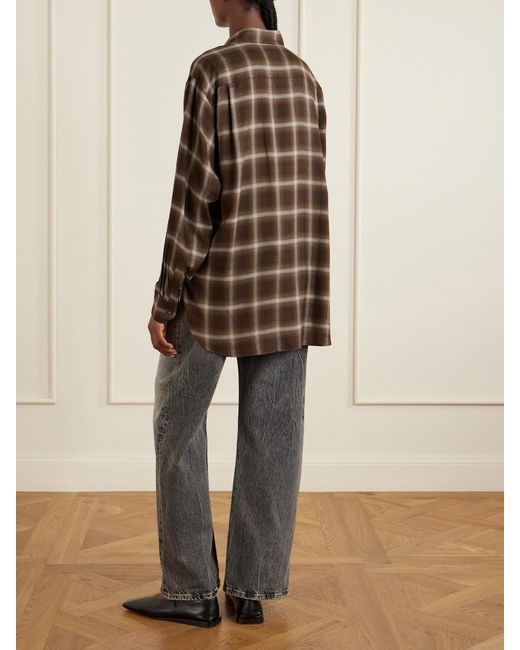 Ssstein Brown Checked Lyocell-Blend Gauze Shirt