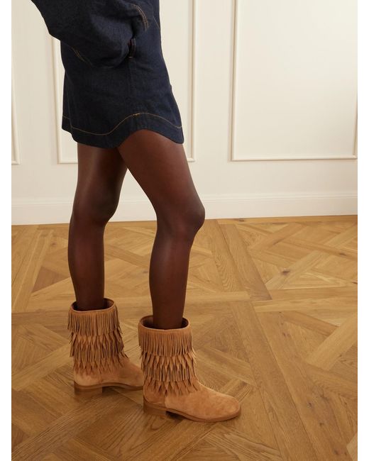 Aquazzura Brown Maverick 35 Fringed Suede Boots