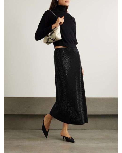 Leset Black James Crystal-Embellished Merino Wool Midi Skirt