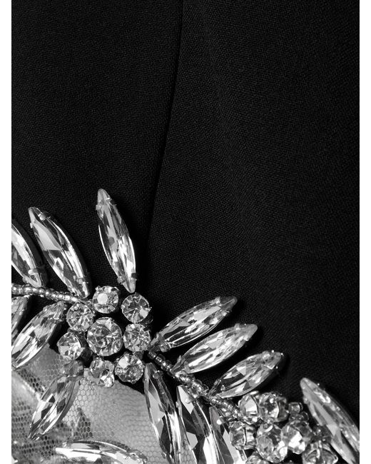 Oscar de la Renta Black Crystal-Embellished Wool-Blend Midi Dress