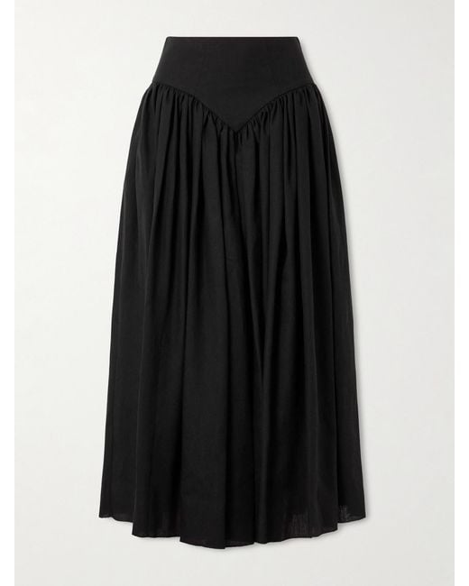 Gabriela Hearst Black Juniper Frayed Paneled Linen Midi Skirt