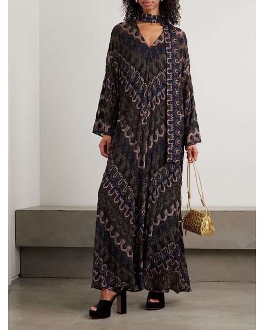 Missoni Black Tie-Detailed Striped Metallic Crochet-Knit Dress