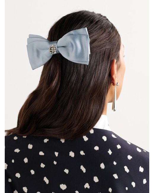 Erdem Blue Crystal-Embellished Satin Bow Hairclip