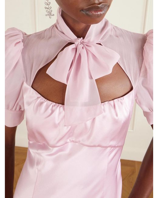 Alessandra Rich Pink Pussy-Bow Silk-Satin And Georgette Gown
