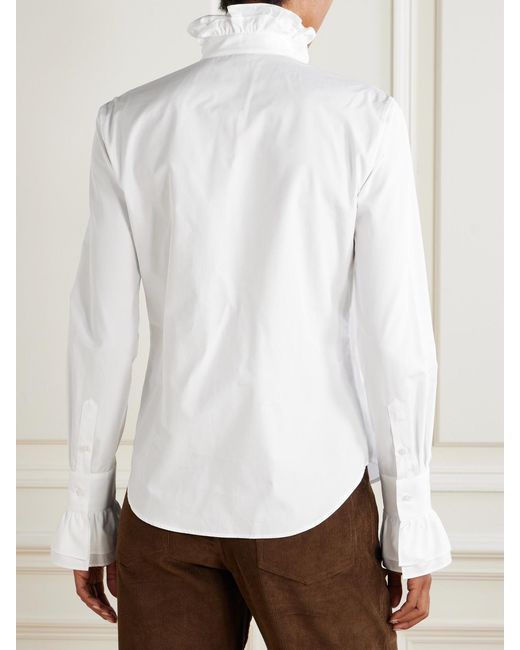 Ralph Lauren White Dolley Ruffled Cotton-Poplin Shirt