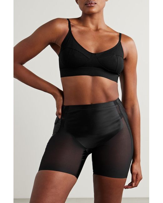 Spanx Shaping Mesh And Stretch-satin Shorts in Black