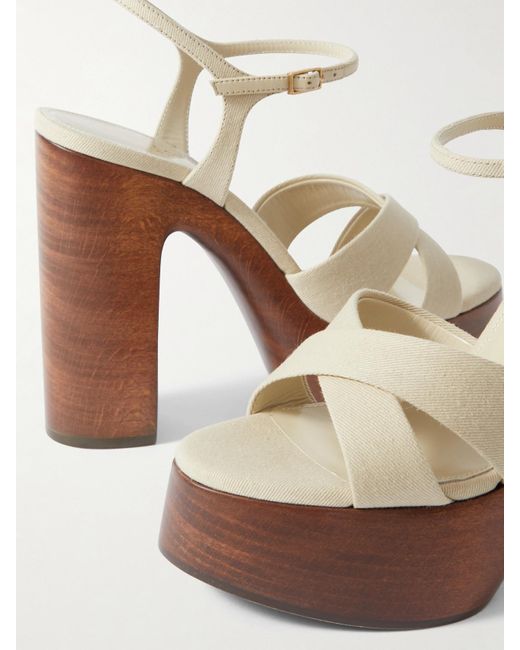 Saint Laurent White Bianca Canvas Platform Sandals