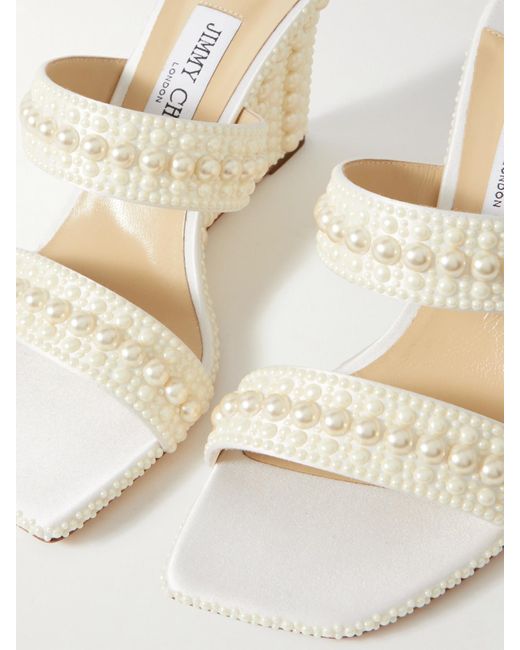 Sandales Compensées En Satin À Perles Sacoria 85 Jimmy Choo en coloris Natural