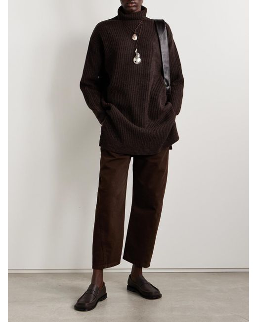 Lemaire Black Ribbed Wool Turtleneck Mini Dress