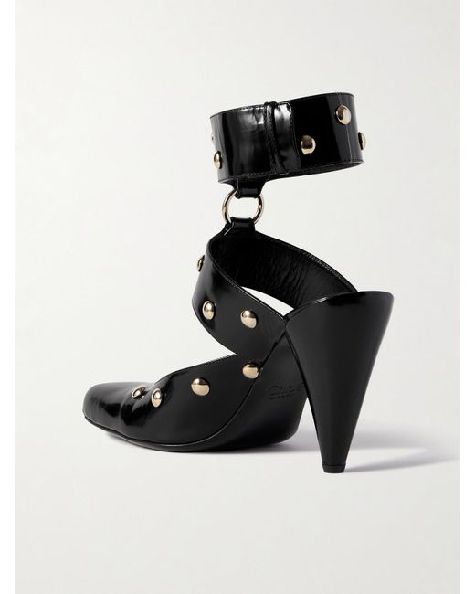 Chloé Black Pumps Aus Lackleder Mit Nieten