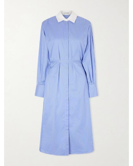 Altuzarra Blue Floyd Belted Striped Cotton-Poplin Midi Dress