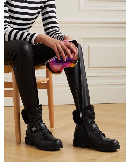 Bogner Black St. Moritz Buckled Shearling-Lined Textured-Leather Ankle Boots