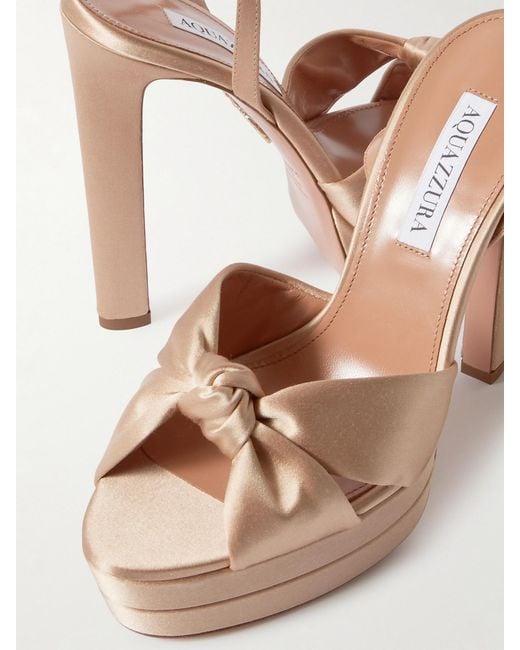 Aquazzura White Cupid Plateau 130 Knotted Satin Platform Sandals