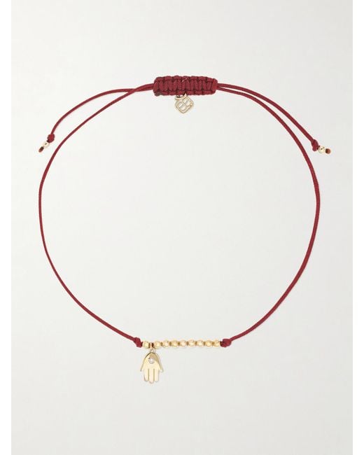 Sydney Evan Metallic Hamsa 14-Karat, Cord And Diamond Bracelet