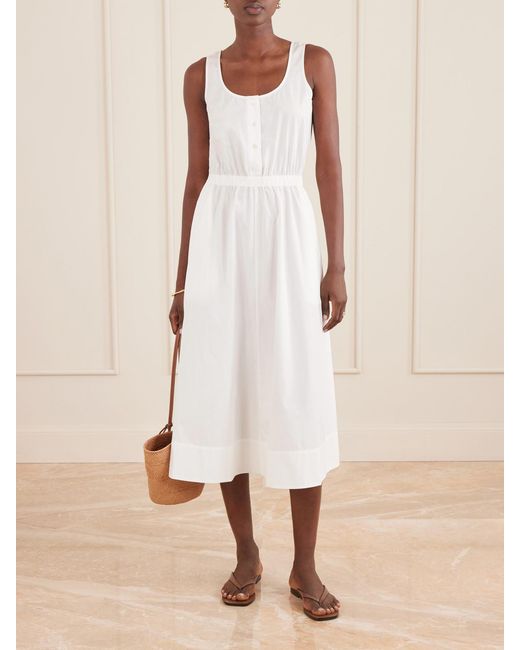 Suzie Kondi White Daphne Gathered Cotton-Poplin Midi Dress