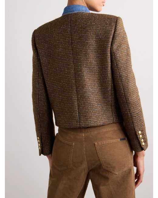 Nili Lotan Brown Melanie Cropped Checked Wool-Blend Jacket