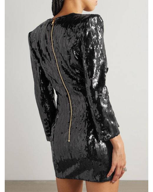 Balmain Black Double-Breasted Sequined Crepe Mini Dress