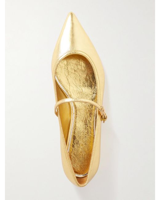 Tory Burch Natural Mary-Jane-Ballerinas Mit Spitzer Kappe Aus Strukturiertem Metallic-Leder