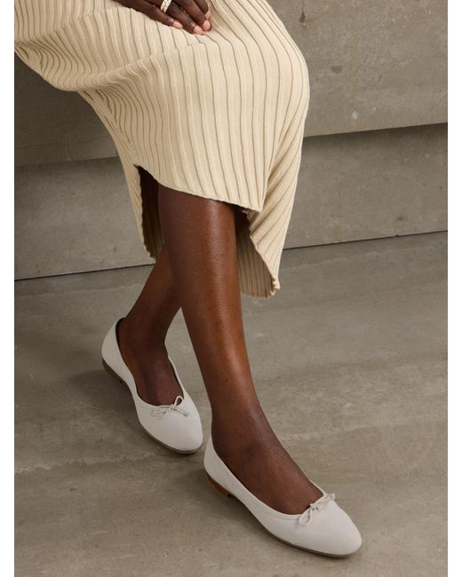 Manolo Blahnik Natural Veralli Bow-Detailed Suede Ballet Flats