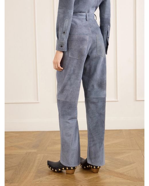 Bottega Veneta Blue Suede Straight-Leg Pants