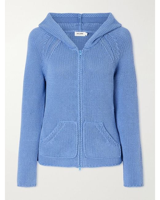 Still Here Blue Bear Knitted Cotton Zip-Up Hoodie