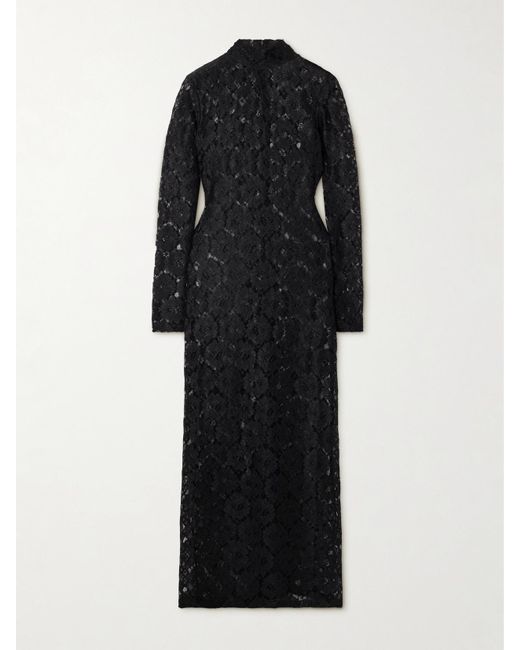 Rohe Black Floral Lace Maxi Turtleneck Dress