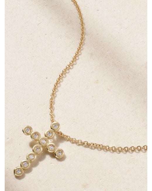 Octavia Elizabeth Natural Nesting Gem Cross Small 18-Karat Recycled Diamond Necklace