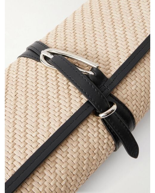 Liffner Natural Leather-Trimmed Raffia Clutch