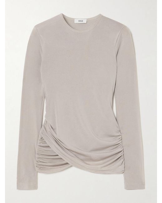 Agolde Natural Eve Twist Ruched Draped Stretch-Lyocell Jersey Top