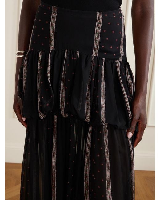LIBEROWE Black Nina Striped Peplum Silk Maxi Skirt