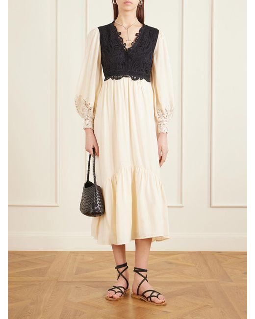 Sea White Adelina Woven And Guipure Lace Maxi Dress
