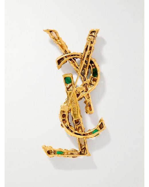 Saint Laurent White Cassandre Embellished-Tone Brooch