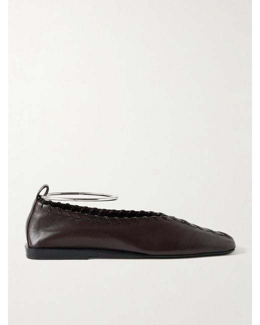 Jil Sander Brown Ring Whipstitch-Trimmed Leather Ballet Flats