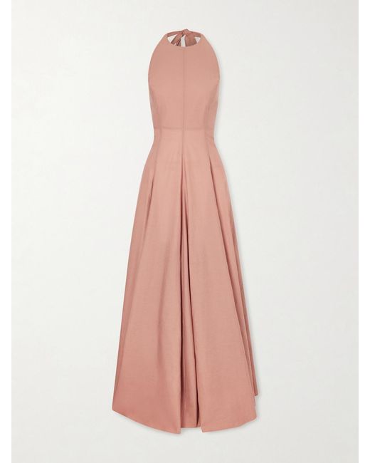 Brunello Cucinelli Pink Pleated Cotton-Blend Halterneck Maxi Dress
